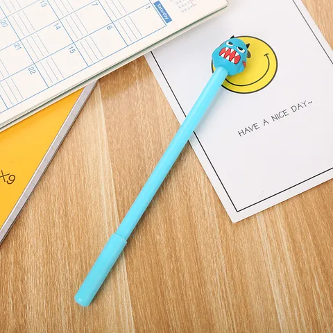 Stylo Gel Monstre Dessin Animé Mignon Avec Figurine 3D en Caoutchouc Souple Pointe Aiguille Écriture Fluide Stylo pour École Bureau Papeterie