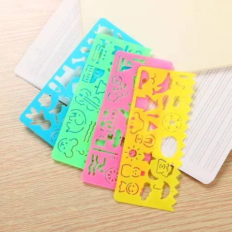 Règle de Modèle de Dessin Créatif pour Enfants Règles Magiques Creuses en Plastique pour Étudiants Peinture Outil de Dessin Papeterie Colorée