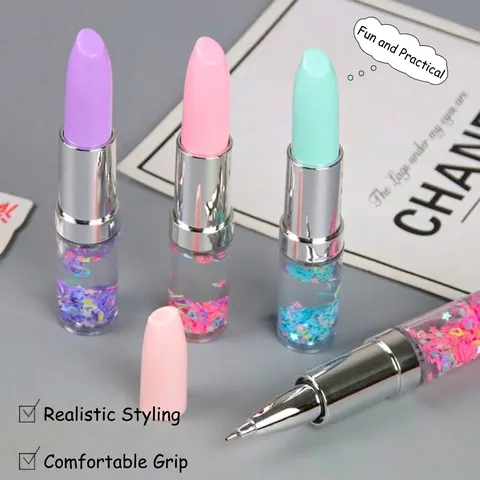 Lipstick Shape Gel Pen With Liquid Quicksand Glitter Creative Cute Stationery For Students Office Writing 0.5mm Stainless Steel Nib