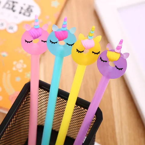 Cute Donut Unicorn Gel Pen Creative Soft Rubber Head Cartoon Sign Pen Student Stationery Office Black Ink Writing Pen