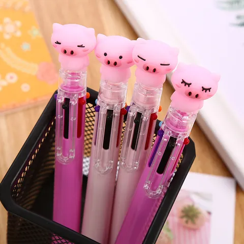 Cartoon Multi-Color Retractable Ballpoint Pen 0.7mm Bullet Tip Silicone Unicorn Pig Design Creative Stationery For Students School Office Writing Gift