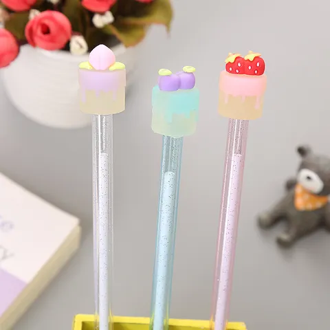 Cute Fruit Cake Gel Pen Creative Transparent Glitter Barrel Black Ink Sign Pen Office School Student Stationery Writing Pen