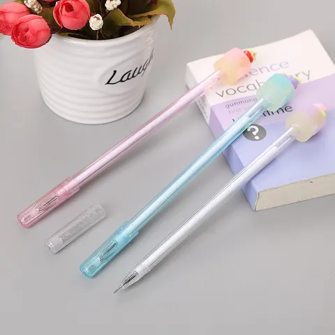 Cute Fruit Cake Gel Pen Creative Transparent Glitter Barrel Black Ink Sign Pen Office School Student Stationery Writing Pen