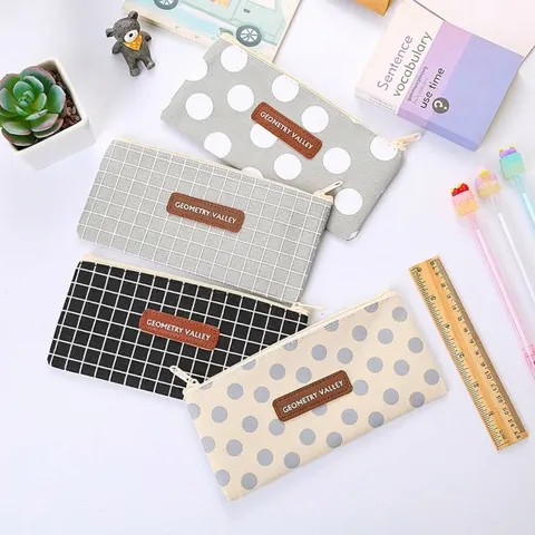 Korean Style Oxford Cloth Pencil Case Geometry Valley Pattern Rectangular Stationery Storage Bag For Students School Office