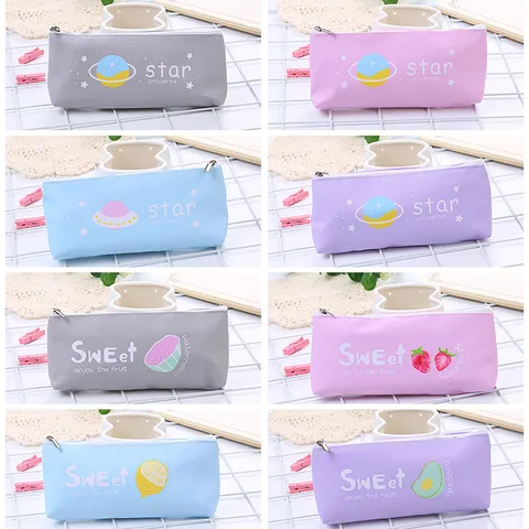 Schattig Etui Van PU-leer In Koreaanse Stijl Draagbare Schrijfwarentas Voor Studenten Fruit Ster Universum Print Ritszakje Muntportemonnee