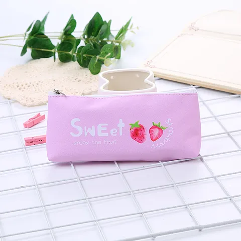 Schattig Etui Van PU-leer In Koreaanse Stijl Draagbare Schrijfwarentas Voor Studenten Fruit Ster Universum Print Ritszakje Muntportemonnee