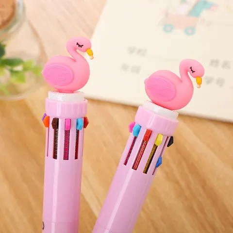 Creative Cartoon Multicolor Ballpoint Pen Plastic Silicone Animal Topper Printed Retractable Pen For School Students Office Writing