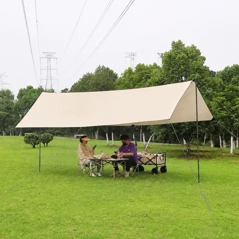 Outdoor Camping Black Glue Canopy Rainproof Oxford Cloth Sunshade Awning Hexagonal Canopy Tent For Hiking Camping