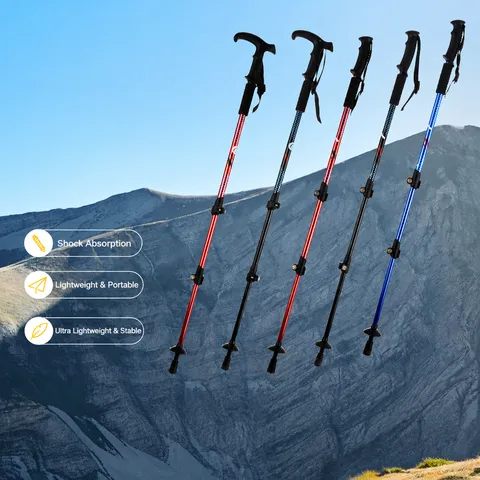 Bastoncino da Trekking Telescopico in Lega di Alluminio Regolabile Escursionismo all'Aperto Manico Ergonomico Antishock Attrezzatura da Arrampicata