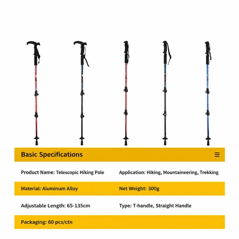 Bastoncino da Trekking Telescopico in Lega di Alluminio Regolabile Escursionismo all'Aperto Manico Ergonomico Antishock Attrezzatura da Arrampicata