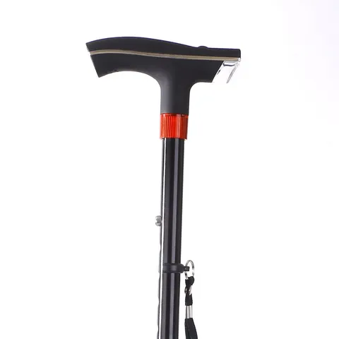 Bastone da Passeggio Pieghevole per Anziani in Lega di Alluminio Leggero Regolabile Con Luce LED e Base Antiscivolo a Quattro Piedi