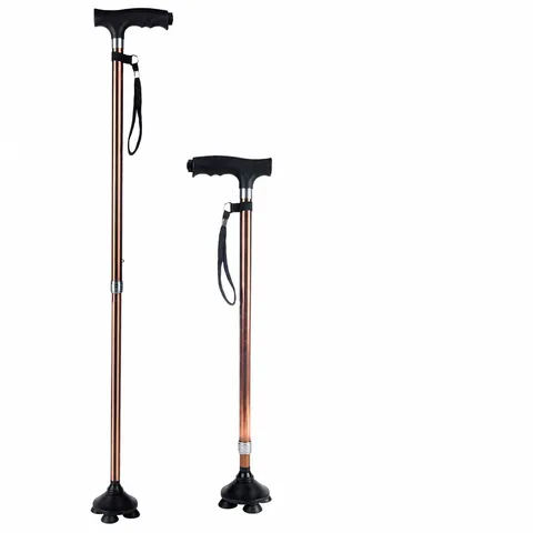 Multifunctional Elderly Walking Cane Aluminum Alloy Adjustable Telescopic Hiking Pole with LED Light Anti-Slip Four-Foot Base