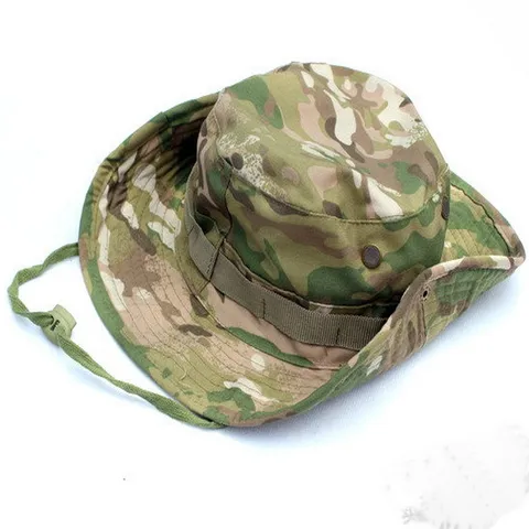 Outdoor Tactical Boonie Hat Sun Protection Camouflage Bucket Hat Wide Brim Military Cap For Hiking Fishing