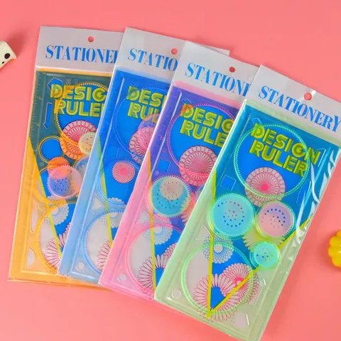 Kit de Règle Spirographe Créatif pour Enfants Étudiants Règle en Plastique Modèle d'Art Spirale Géométrique Outil Éducatif Cadeau de Papeterie