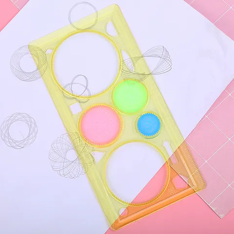Kit de Règle Spirographe Créatif pour Enfants Étudiants Règle en Plastique Modèle d'Art Spirale Géométrique Outil Éducatif Cadeau de Papeterie