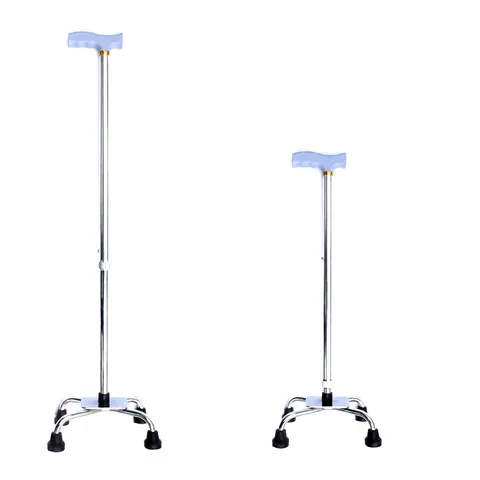 Bastone da Passeggio Regolabile in Lega di Alluminio per Anziani Antiscivolo Ispessito a Quattro Basi Ausilio Medico per la Mobilità Argento
