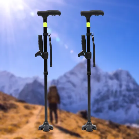 Bastoncino da Trekking Riflettente Pieghevole Per Anziani Con Luce LED Antiscivolo Regolabile