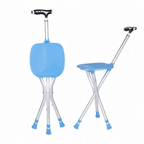 Aluminum Alloy Folding Crutch Stool Telescopic Height Adjustable Cane Chair With LED Light Portable Outdoor Walking Aid