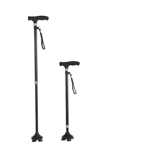Bastone da Passeggio Regolabile per Anziani con Luce LED 4-Basi Antiscivolo in Lega di Alluminio