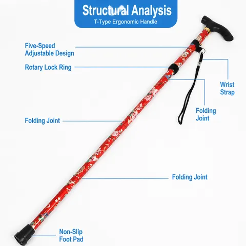 Aluminum Alloy Folding Trekking Pole Portable Telescopic Hiking Cane Outdoor Walking Stick For Hiking Elderly