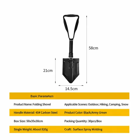Pelle Pliante Multifonctionnelle en Acier au Carbone Outil de Tranchée Portable Pelle de Camping Tactique Avec Sac de Rangement