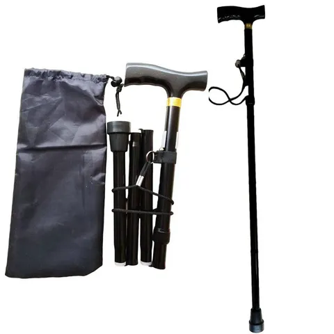 Aluminum Alloy Trekking Pole Foldable Hiking Stick With Wood Handle For Outdoor Camping Walking Elderly