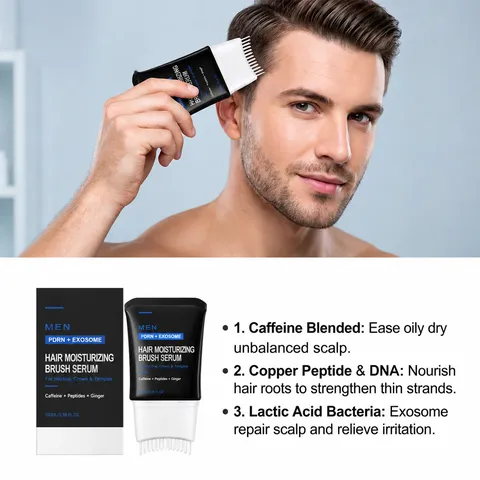 Männer Haarwuchs Essenz Kopfhautpflege Serum Mit Massagebürste Koffein Peptid Anti Haarausfall Behandlung
