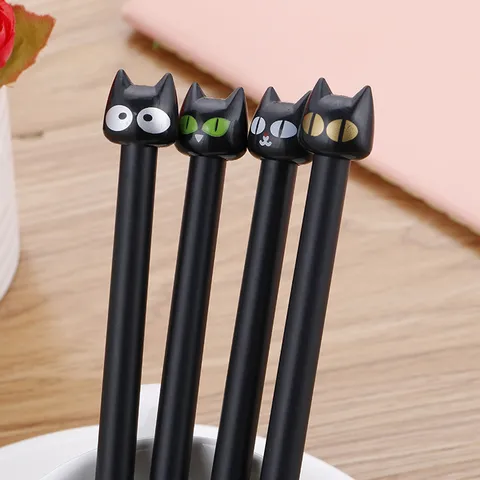 Stylo Gel Chat Noir Créatif 0.5mm Encre Noire Dessin Animé Kitty Papeterie Bureau École Écriture Pour Étudiants Enfants