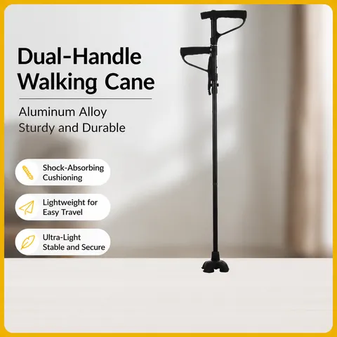 Multifunctional Folding Elderly Walking Cane Aluminum Alloy Double Handle Assist Stick With LED Light Four Foot Base