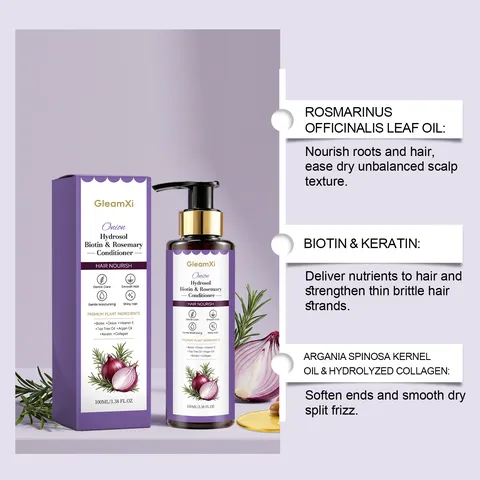 Kit de Soins Capillaires au Romarin Biotin Hydrosol d'Oignon Shampooing Revitalisant Nourrissant Lissant Soin du Cuir Chevelu