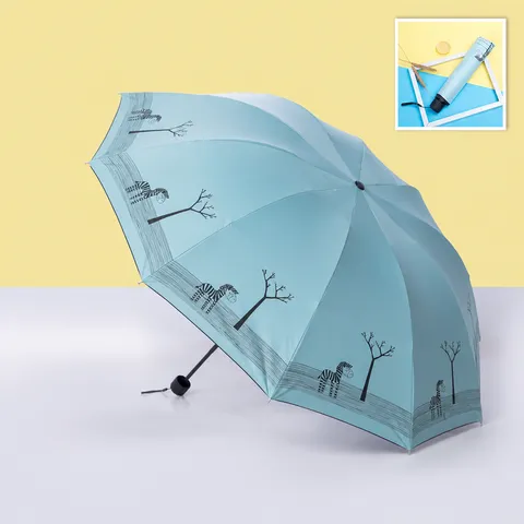 Zehn-Rippen Klappbarer Regen- und Sonnenschirm UV-Schutz Cartoon Zebra Druck Tragbarer Reise Sonnenschirm
