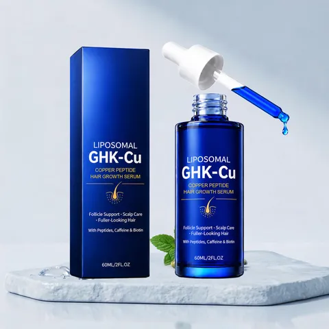 Liposomal GHK Cu Copper Peptide Hair Growth Serum Scalp Care Nourishing Volumizing Hair Treatment Liquid With Dropper