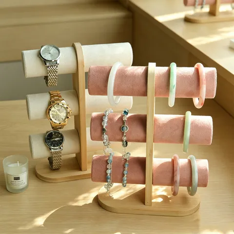 3-laags Sieraden Display Stand Bamboe Hout Armband Horloge Houder Voor Thuis Winkel Opslag