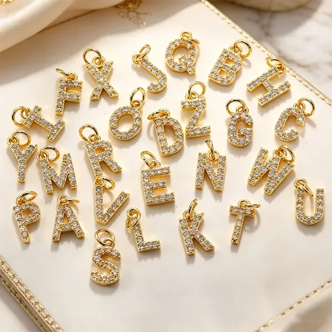 Minimalistisch Kupfer Zirkonia Englisches Buchstaben Anhänger DIY Schmuck Zubehör Gold Und Silber Plattiert Charme