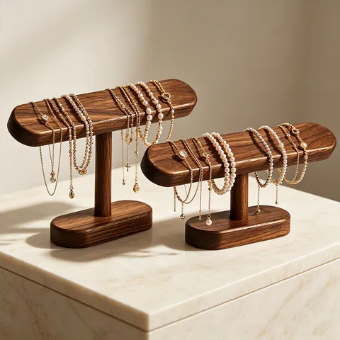 Soporte de Exhibición de Joyas de Madera de Nogal en Forma de T Porta Brazaletes Organizador de Collares Forma de Árbol para Casa