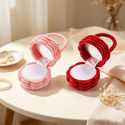 Mini Caja de Almacenamiento de Anillos Cesta de Flores Tejida de Imitación Linda Funda Organizadora de Anillos para Niños Para Exhibición de Regalo Boutique Caja de Joyas de Flocado