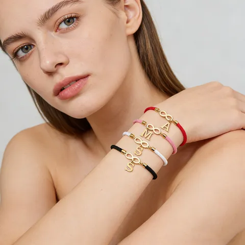 Minimalist Woven Cord Couple Bracelet With Infinity Symbol And Letter Pendant Adjustable Friendship Jewelry Gift