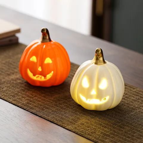 Halloween Κεραμική Κολοκύθα Φως Κενό LED Λάμψη Ατμόσφαιρα Διακόσμηση Στολίδι