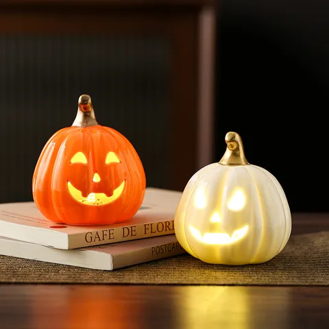 Halloween Κεραμική Κολοκύθα Φως Κενό LED Λάμψη Ατμόσφαιρα Διακόσμηση Στολίδι