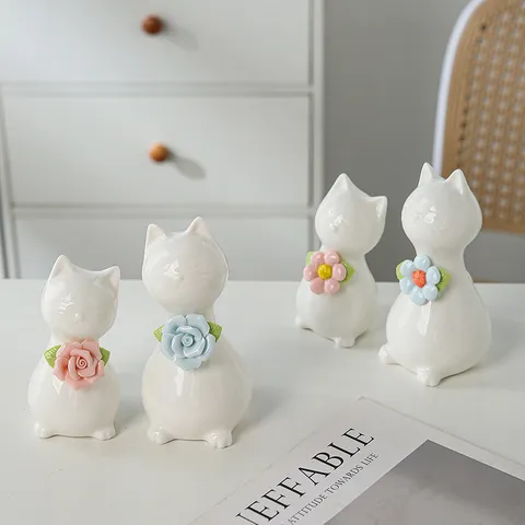 Figurina Animale in Ceramica Fatta a Mano Simpatico Gatto Elefante Ornamenti da Tavolo con Fiori Colorati Decorazioni per la Casa