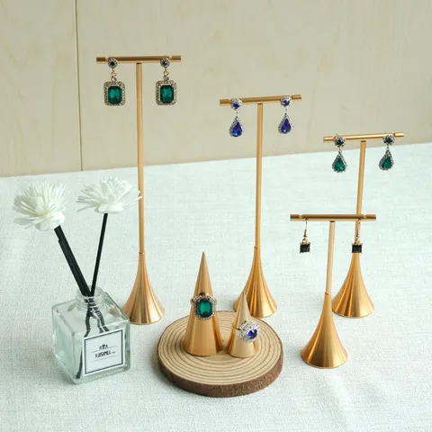 Espositore per Orecchini in Metallo Minimalista Organizer Gioielli a T Oro per Orecchini Anelli Oggetti Scena Fotografici