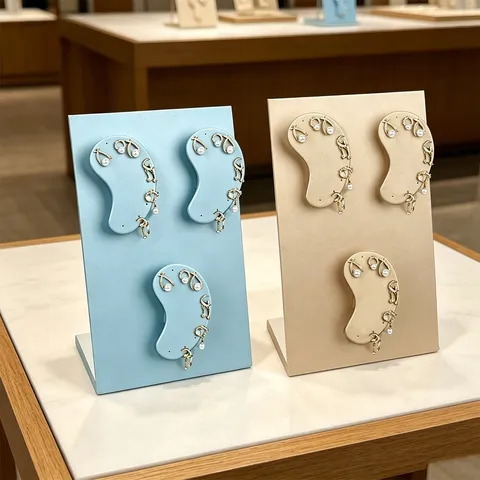 Soporte de Exhibición de Pendientes Magnético de 3 Posiciones en Forma de L Cuero Cepillado Organizador de Joyas para Pendientes de Botón Vitrina de Mostrador