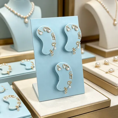 Soporte de Exhibición de Pendientes Magnético de 3 Posiciones en Forma de L Cuero Cepillado Organizador de Joyas para Pendientes de Botón Vitrina de Mostrador