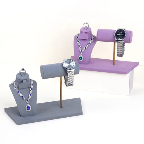 Samt Schmuckständer Set Halskette Porträt Büste Armband T-Bar Halter Ring Tablett Für Geschäft Zuhause Schmuck Organizer