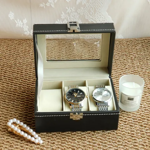 PU Leather Watch Storage Box With Transparent Glass Window For Men Women Mechanical Watch Display Case With Metal Buckle Jewelry Organizer