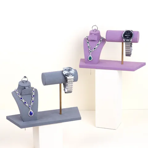Samt Schmuckständer Set Halskette Porträt Büste Armband T-Bar Halter Ring Tablett Für Geschäft Zuhause Schmuck Organizer