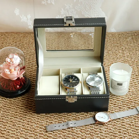 PU Leather Watch Storage Box With Transparent Glass Window For Men Women Mechanical Watch Display Case With Metal Buckle Jewelry Organizer