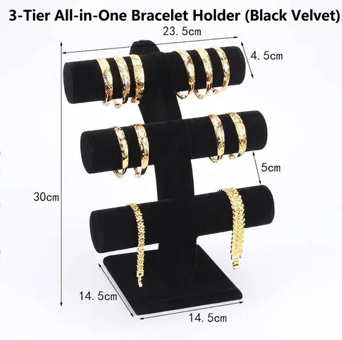 3-Laags Fluwelen T-Bar Sieraden Display Standaard Geïntegreerde Armbandhouder Horlogerek Organisator Met Vaste Vierkante Voet