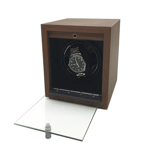 Automatic Single Watch Winder Black Walnut Wood Grain Box With Blue LED Light Quiet Motor For Mechanical Watches Household Electric Watch Winder Box