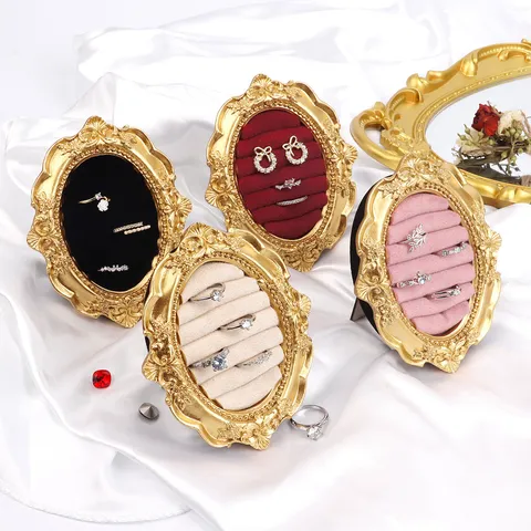 Vintage Resin Jewelry Display Stand Oval Baroque Relief Ring Earring Storage Tray European Photo Frame Decor Shooting Props